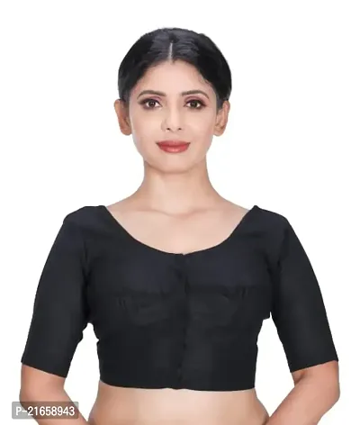 Amab Women's Rubia Cotton Half Sleeves Saree Blouse, 36 (Black), Glass by Hand