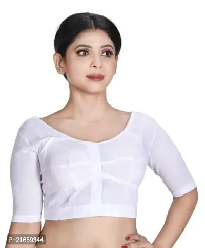Amab Women's Rubia Cotton Half Sleeves Saree Blouse, 38 (White), Glass by Hand-thumb0