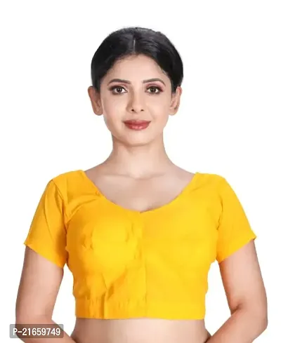 Amab Women's Rubia Cotton Half Sleeves Saree Blouse, 38 (Lemon Yellow), Mini by Hand-thumb0