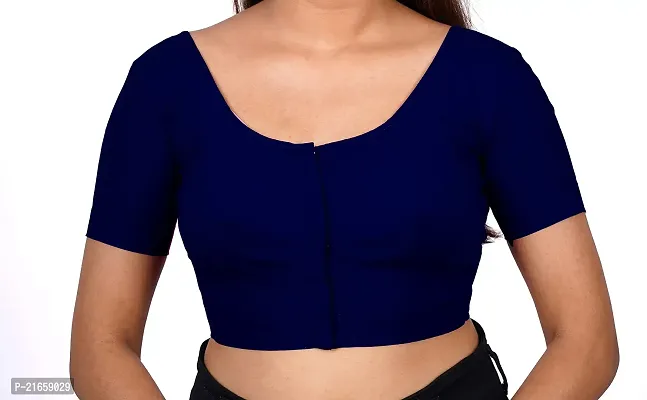 BB Women's Cotton Readymade 2by2 Stitched Short Sleeves Saree Blouse, Bust Size: 32(XS) (Navy Blue)-thumb0