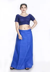 Amab Women's Cotton Plain Petticoat | Pure Cotton Readymade Inskirt Saree Petticoats Combo with Handmade Nada | Women's Cotton Plain Fully Stitched Saree | Lingerie. (Blue).-thumb1