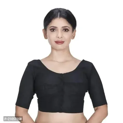 Women's Cotton Solid Half Sleeve Readymade Blouse (WCBRN45-40_Black_40)