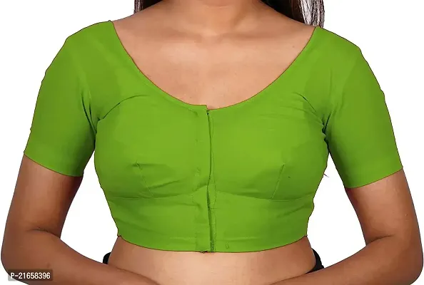 BB Women's Cotton Readymade 2by2 Rubia Stitched Short Sleeves Saree Blouse, Color Leaf Green-thumb0