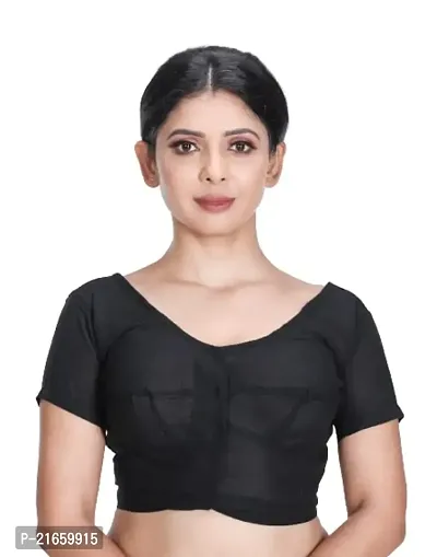 Amab Women's Rubia Cotton Half Sleeves Saree Blouse, 34 (Black), Mini by Hand-thumb0