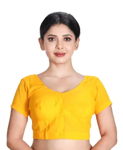 Amab Women's Rubia Cotton Half Sleeves Saree Blouse, 36 (Lemon Yellow), Mini by Hand