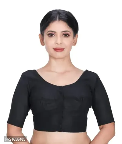 Amab Women's Rubia Cotton Half Sleeves Saree Blouse, 38 (Black), Glass by Hand-thumb0