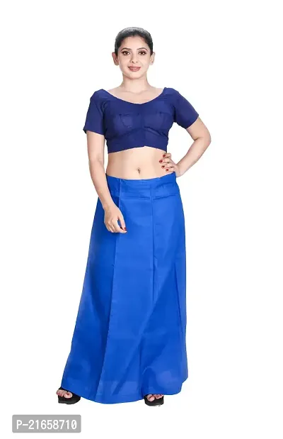 Amab Women's Cotton Plain Petticoat | Women's Pure Cotton Readymade Inskirt Saree Petticoats Combo with Handmade Nada | Women's Cotton Plain Fully Stitched Saree Lingerie (Blue).-thumb0