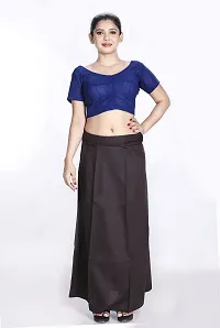 Amab Women's Cotton Plain Petticoat | Pure Cotton Readymade Inskirt Saree Petticoats Combo with Handmade Nada | Women's Cotton Plain Fully Stitched Saree | Lingerie. (Dark Brown).-thumb1