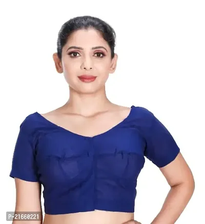 Amab Women's Rubia Cotton Half Sleeves Saree Blouse, 36 (Navy Blue), Mini by Hand-thumb0