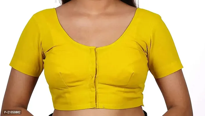 BB Women's Cotton Readymade 2by2 Stitched Short Sleeves Saree Blouse, Color Yellow