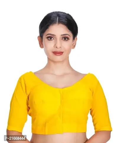 Amab Women's Rubia Cotton Half Sleeves Saree Blouse, 32 (Lemon Yellow), Glass by Hand-thumb0