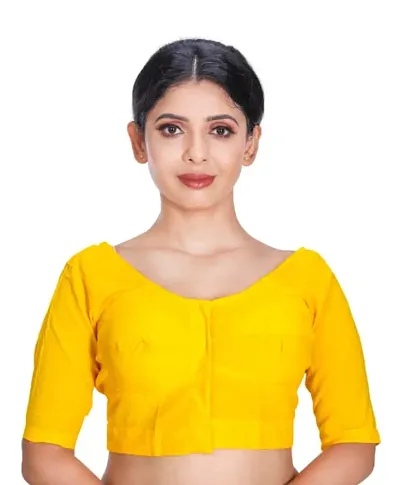 Amab Women's Rubia Cotton Half Sleeves Saree Blouse, 32 (Lemon Yellow), Glass by Hand