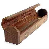 Happie Shopping Wooden and Brass Agarbati Holder, Dhoop Agarbatti Stick Wodden Box Holder Stand (Size 25 x 4.5 x 5 cm)-thumb1