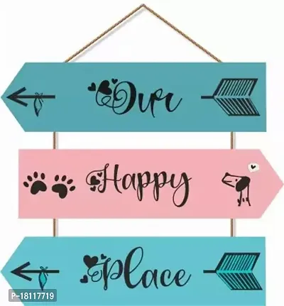 Our Happy Place Beautifull Uv Print Wooden Wall Hanging  (Multicolor)-thumb0