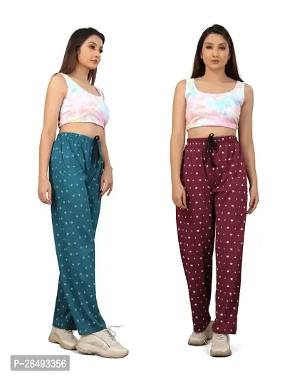 Stunning Multicoloured Cotton Printed Palazzos For Women, Pack Of 2