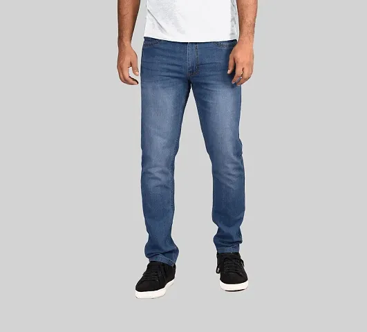 Stylish Blue Denim Faded Mid-Rise Jeans For Men