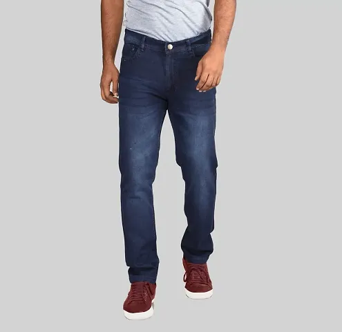 Stylish Blue Denim Faded Mid-Rise Jeans For Men