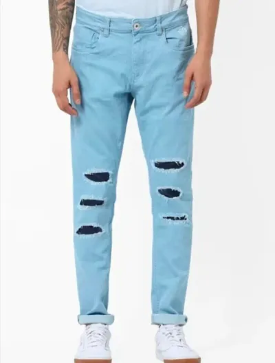 Damage Sky Blue Jeans for Men