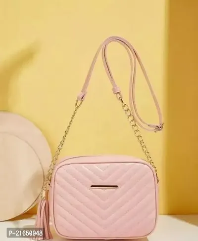 Stylish Pink PU Solid Sling Bag For Women