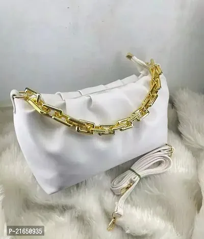 Stylish White PU Solid Sling Bag For Women
