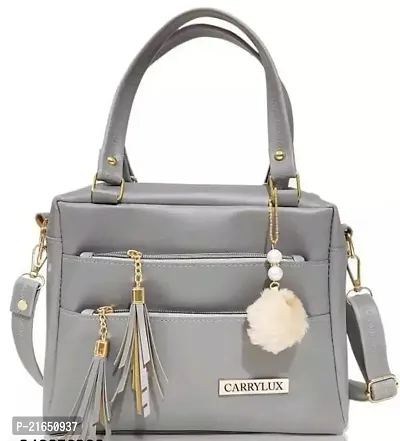 Stylish Grey PU Solid Sling Bag For Women