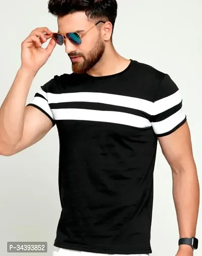 Reliable Black Cotton Striped Round Neck Tees For Men