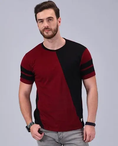 Classic Comfort: Two-Color Round Neck Men's T-Shirt (Medium, Maroon-Black)