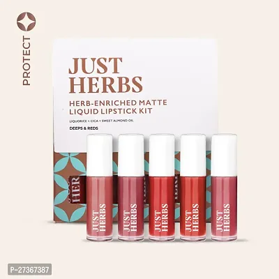 JUST HERBS Herb Enriched Matte Liquid Lipstick Kit- Set of 5 1 (DEEP + RED)