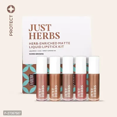 JUST HERBS Herb Enriched Matte Liquid Lipstick Kit- Set of 5 02 (NUDES + BROWNS)-thumb0