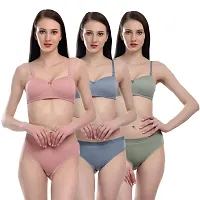 Apurwa Fashion Cotton Lingerie Half Cup Padded Wire Free Regular Bra Panty Set (Pack of 3) Multicolour-thumb4
