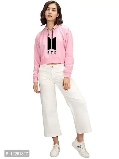 Apurwa Fashion Women BTS Baby Pink Cropped Hoodie  Sweatshirt( Pack of 1)-thumb3