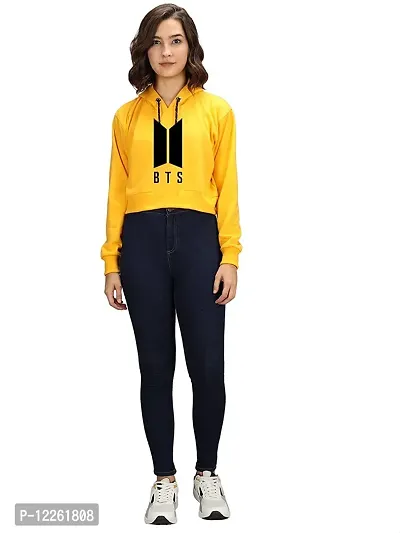 Apurwa Fashion Women's Cotton V-Neck Sweatshirt(AP_BTS_H_Yellow_S_Yellow_S)