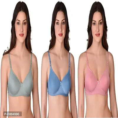 Womens Cotton Lightly Padded Wire Free Regular Bra-Pack of 3