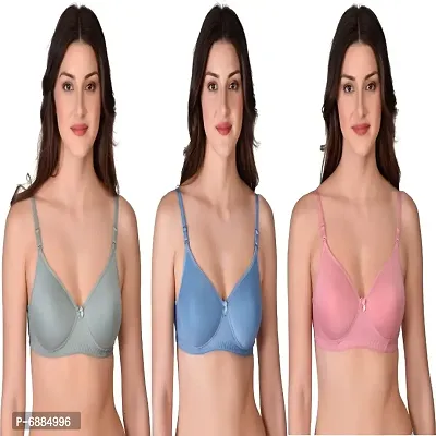 Womens Cotton Lightly Padded Wire Free Regular Bra-Pack of 3-thumb0