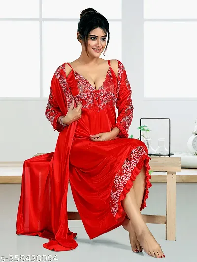 2PC NIGHTY WITH ROBE FOR WOMAN SPECIALLY DESIGNED FOR HONEYMOON AND DAILY WEAR IN COLOR ITS GIVES U A FREEDOM FROM HEAVY REHANGAS AND HEAVY SAREES