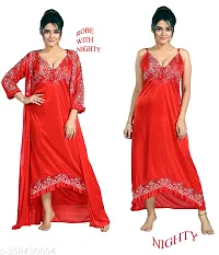 2PC NIGHTY WITH ROBE  FOR WOMAN SPECIALLY DESIGNED FOR HONEYMOON AND DAILY WEAR IN RED COLOR ITS GIVES U A FREEDOM FROM HEAVY REHANGAS AND HEAVY SAREES-thumb3