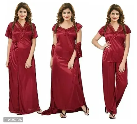 Women Stylish Satin Solid Nightwear Set