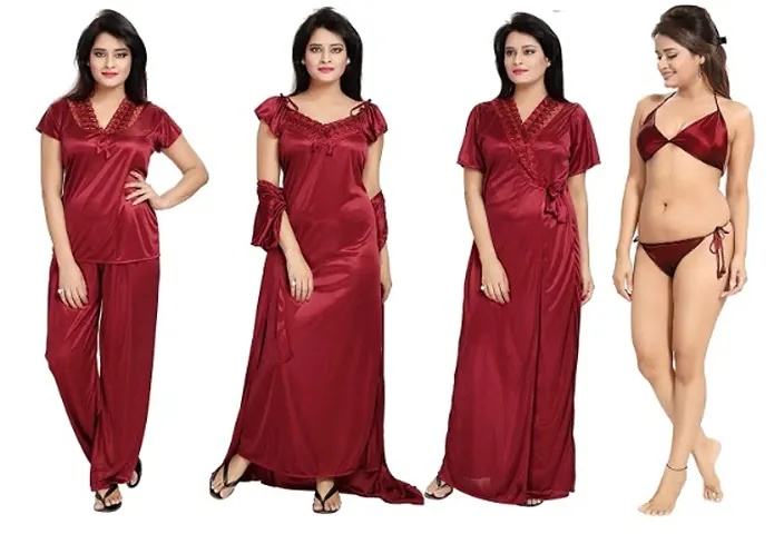 Women Stylish Stain Solid Nightwear Set