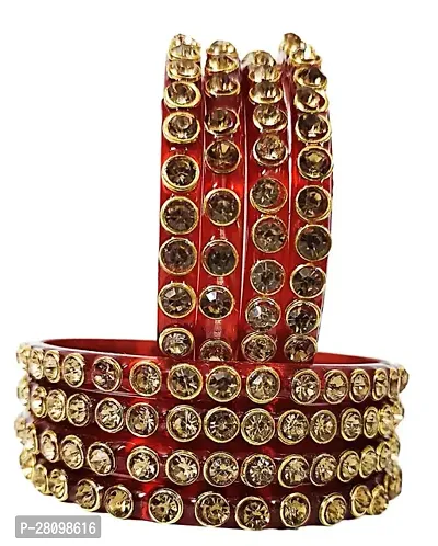 Elegant Red Glass American Diamond Bangles or Bracelets For Women Pack of 6