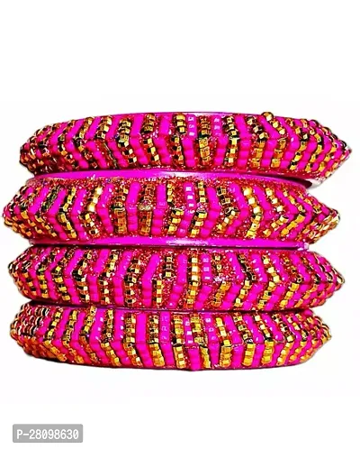 Elegant Pink Glass American Diamond Bangles or Bracelets For Women Pack of 4
