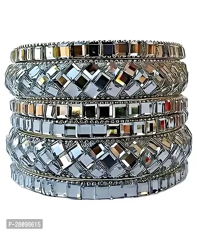 Elegant Grey Glass American Diamond Bangles or Bracelets For Women Pack of 6-thumb0