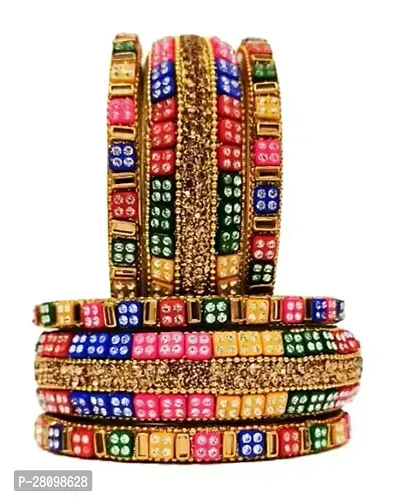 Elegant Multicoloured Glass American Diamond Bangles or Bracelets For Women Pack of 6-thumb0