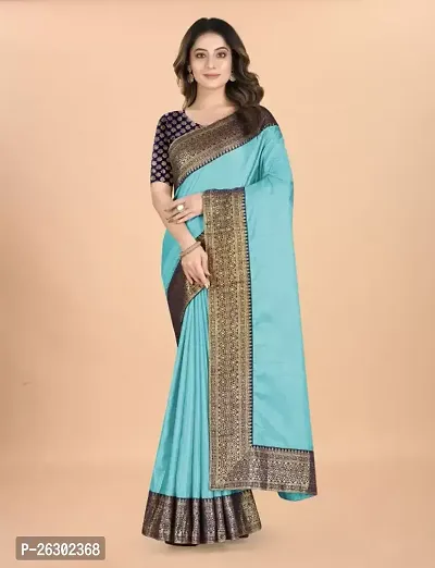 Stylish Sky Blue Pure Silk Saree With Blouse Piece For Women