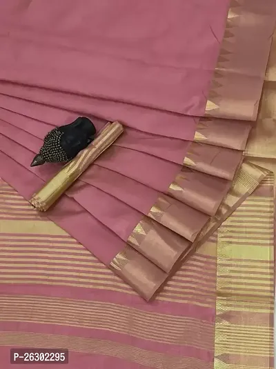 Stylish Pink Cotton Blend Saree With Blouse Piece For Women