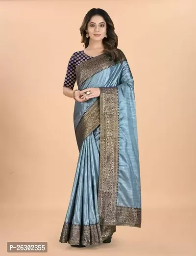 Stylish Grey Pure Silk Saree With Blouse Piece For Women