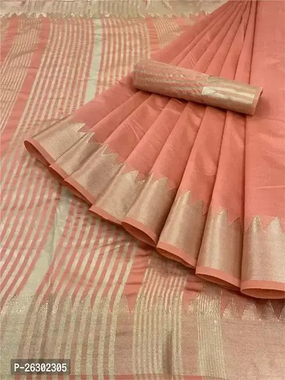 Stylish Peach Cotton Blend Saree With Blouse Piece For Women