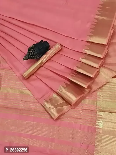 Stylish Pink Cotton Blend Saree With Blouse Piece For Women