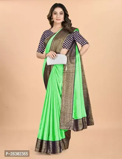 Stylish Green Pure Silk Saree With Blouse Piece For Women-thumb0