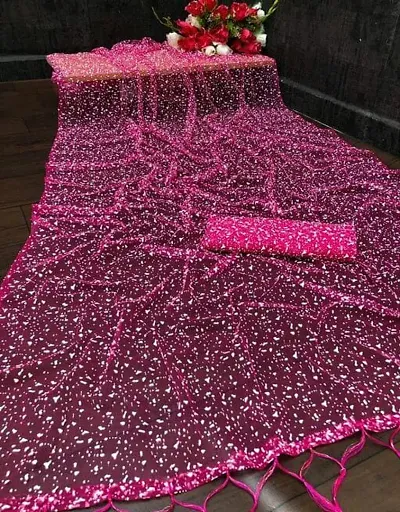 Designer Net Embellished Saree with Blouse Piece