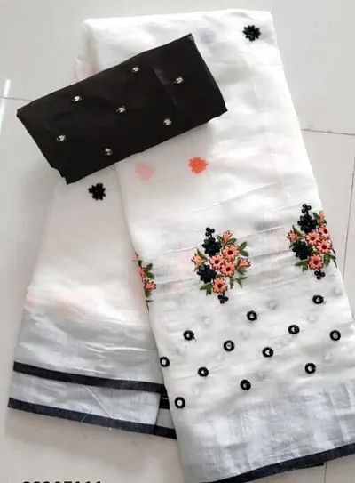 Fancy Linen Saree With Blouse Piece For Women